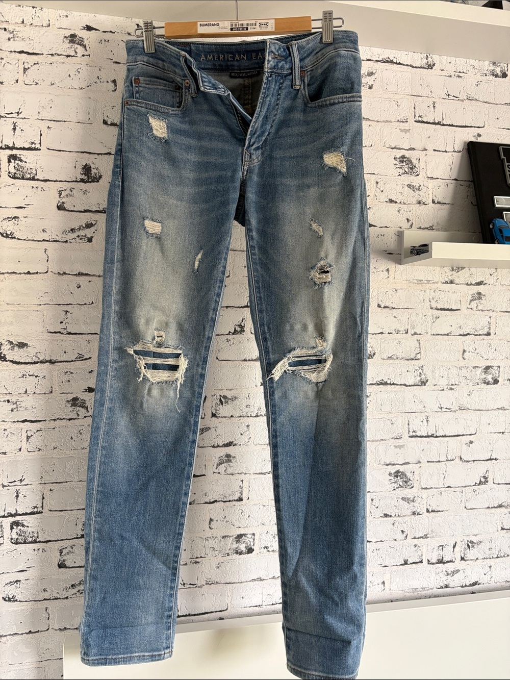 American Eagle Outfitters Light Blue Distressed Slim Straight Jeans